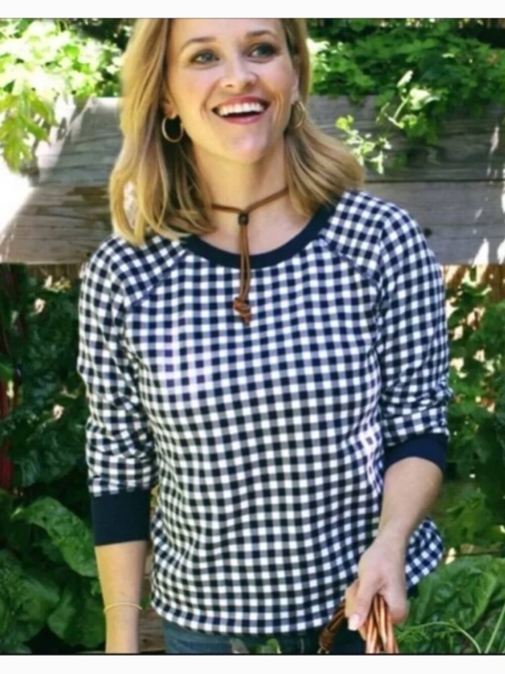 Draper James Natalie Navy & White Gingham Crewneck Sweatshirt, Small